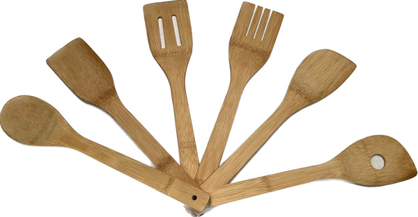 BlauKe Bamboo Cooking Utensils Set of 6 - Wooden Kitchen Ute