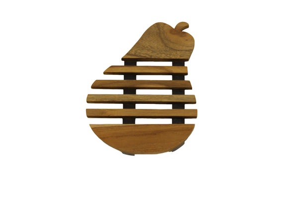 Handmade Adorable Pear Teak Wood Trivet for Hot Dishes, Pot Pan or Tea