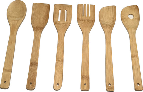 Set of Bamboo Kitchen Utensils, Bamboo Cooking Tools, Set of 6