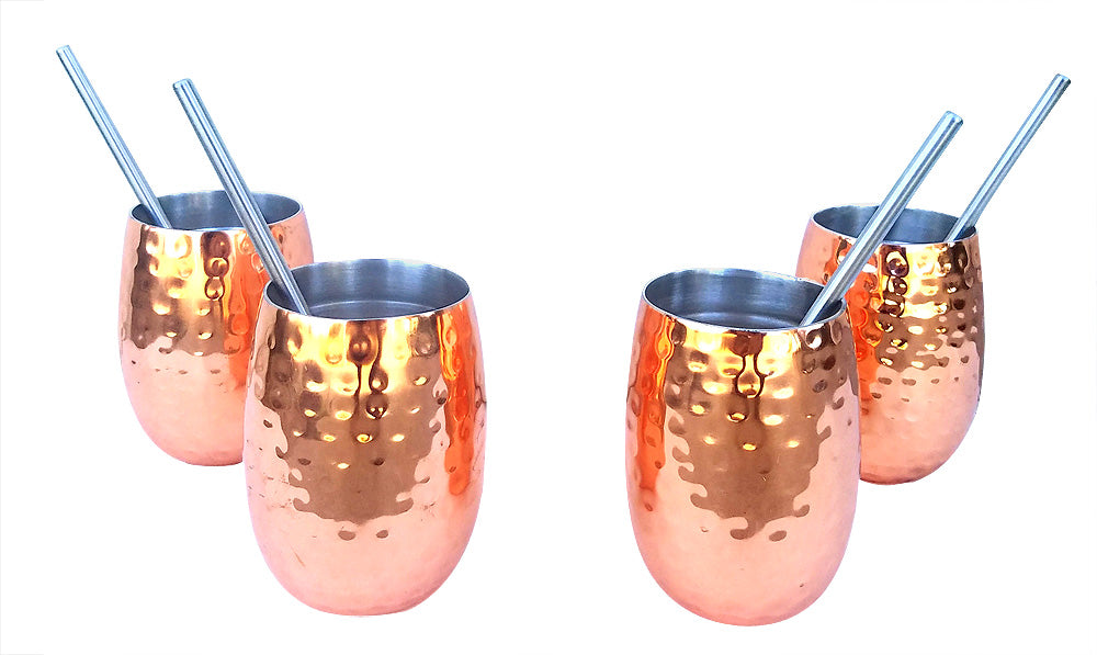 4 Pack Instulated Copper Cocktail Set Plust 4 Stainless Streel Straws